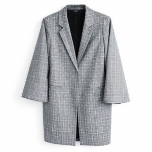 DKNY Gray Long Plaid Duster Jacket